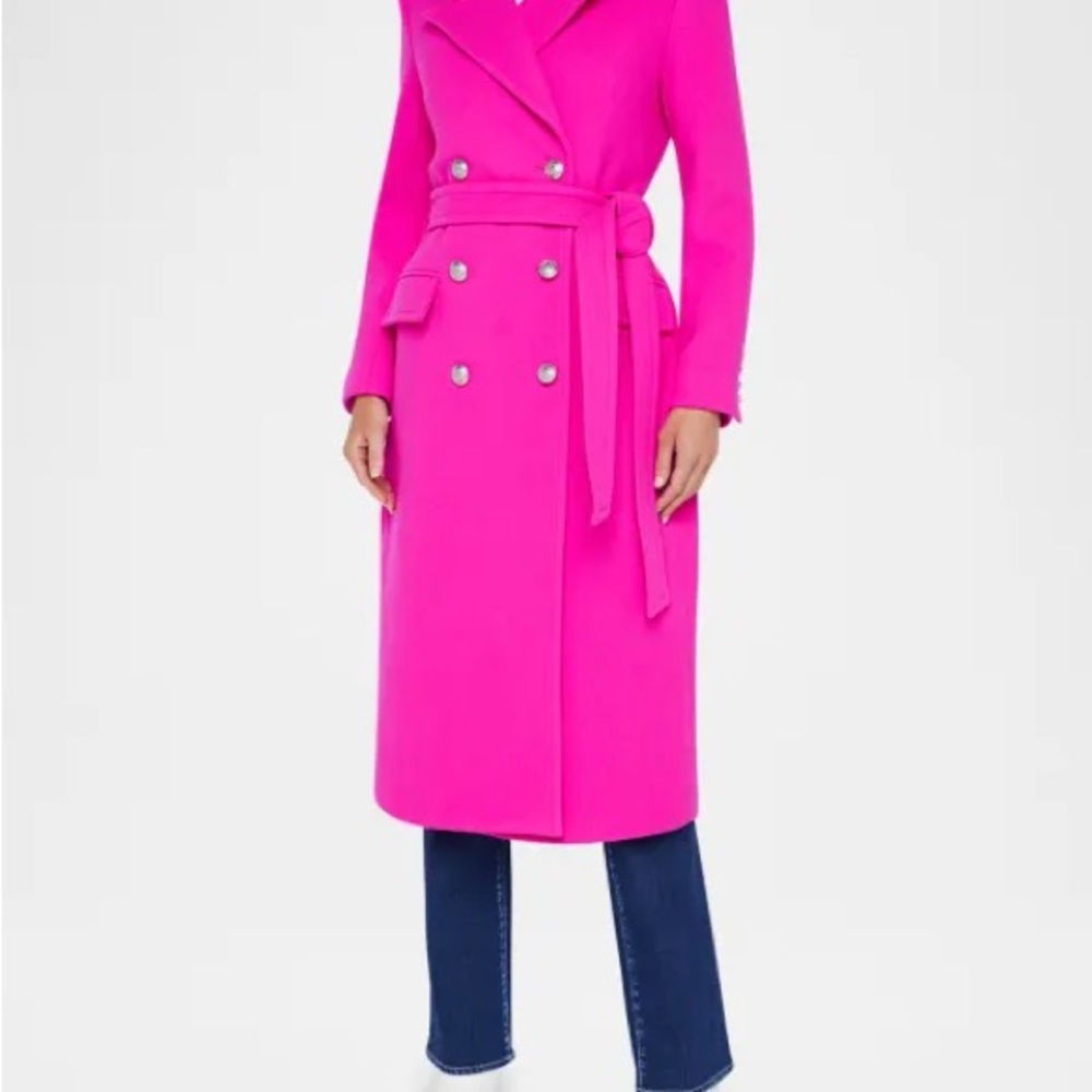 L'AGENCE Fuchsia Double-Breasted Trench Coat - Picture 2 of 6